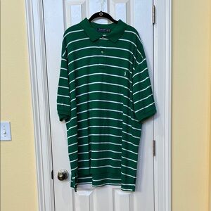 Polo by Ralph Lauren Men Green and White Striped Cotton Polo Shirt Sz 3XLT Class